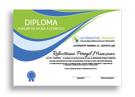Diploma del curso de auxiliar de ayuda a domicilio